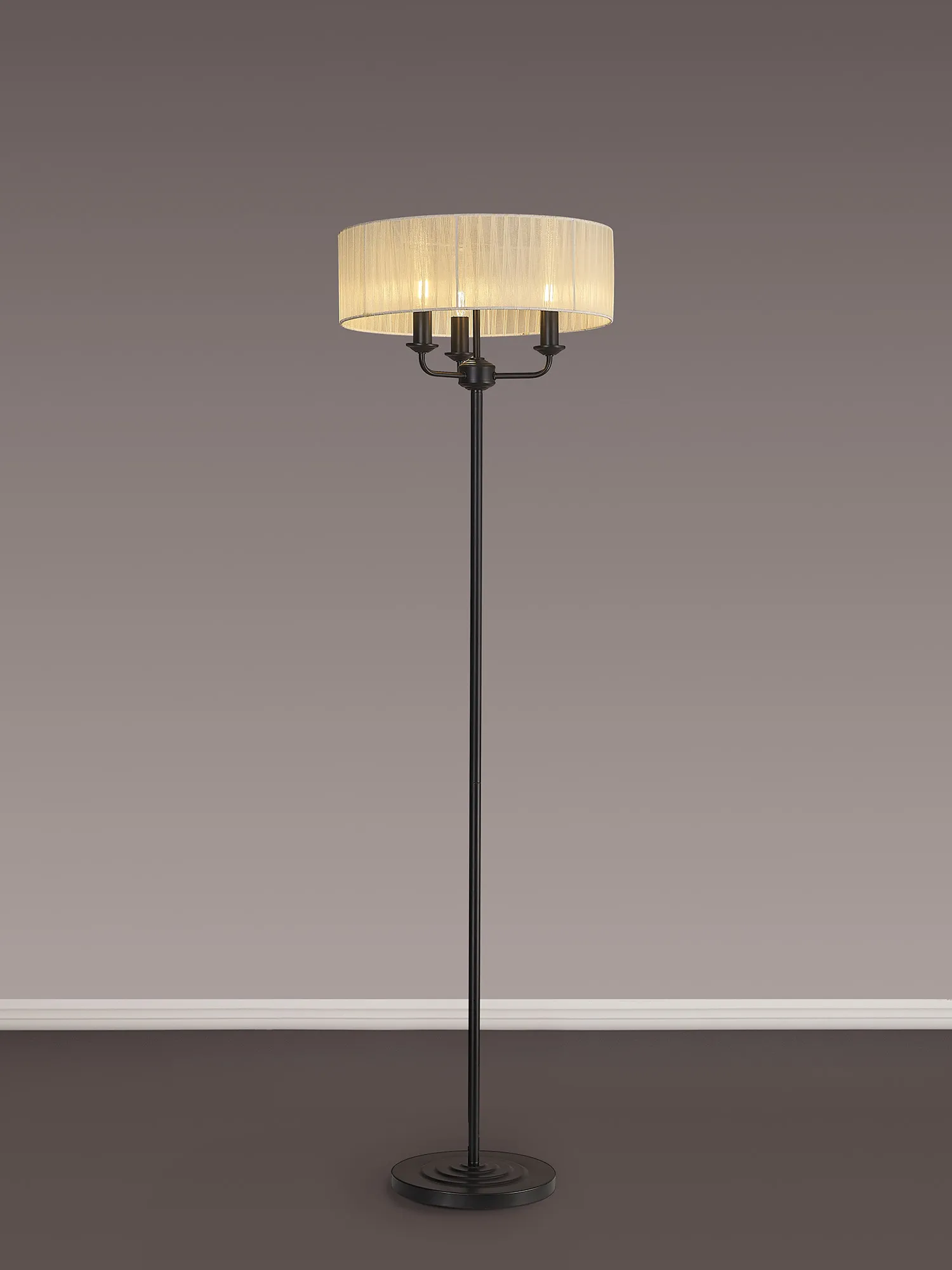 Banyan 45cm 3 Light Floor Lamp Matt Black, Cream DK1059  Deco Banyan MB CR